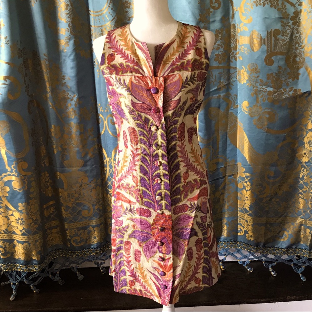 Beautiful vintage gold purple pink brocade dress